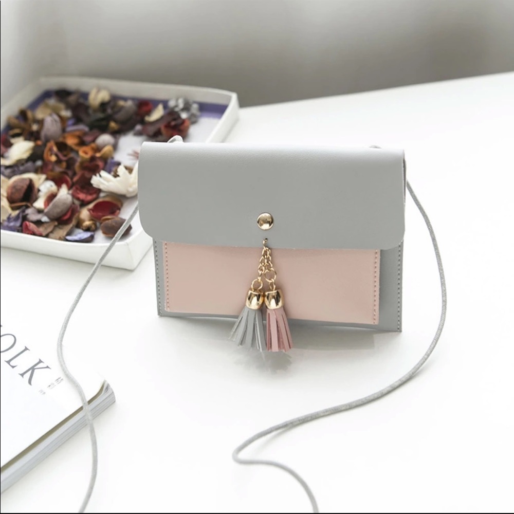Pink and gray satchel